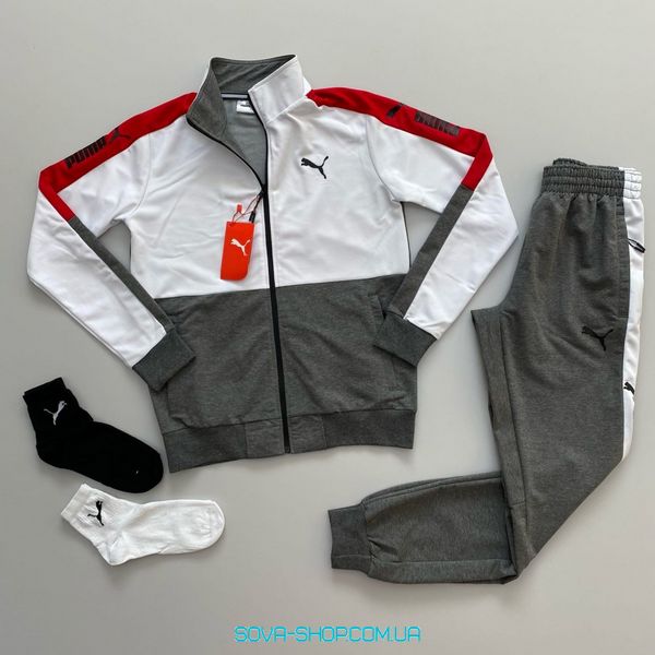 Чоловічий костюм Puma - кофта + штани Puma біло-сірий фото