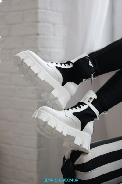 Зимние женские ботинки (натуральная кожа) PRADA Milano Monolith White Black Premium фото