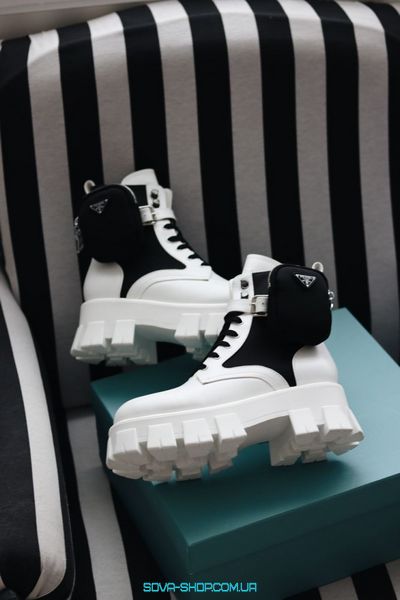 Зимові жіночі ботинки (Натуральна шкіра) PRADA Milano Monolith White Black Premium фото