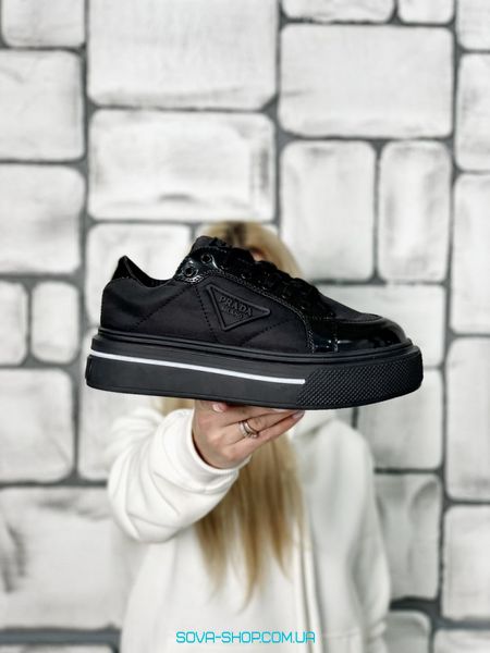 Кросівки жіночі PRADA Macro Re-Nylon Brushed Leather Sneakers Black фото