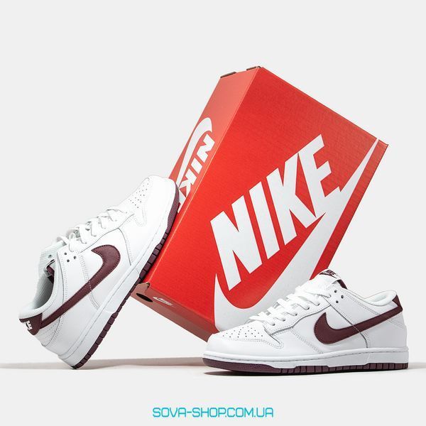 Чоловічі та жіночі баскетбольні кросівки Nike Dunk Low White Night Maroon фото