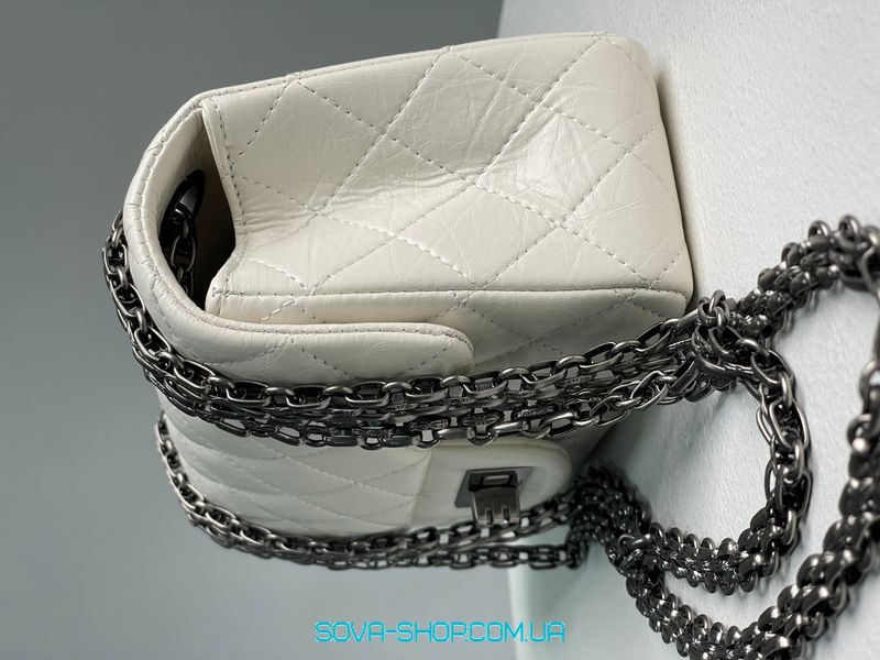 Жіноча сумка Chanel 1.55 Reissue Double Flap Leather Bag White/Black Premium фото