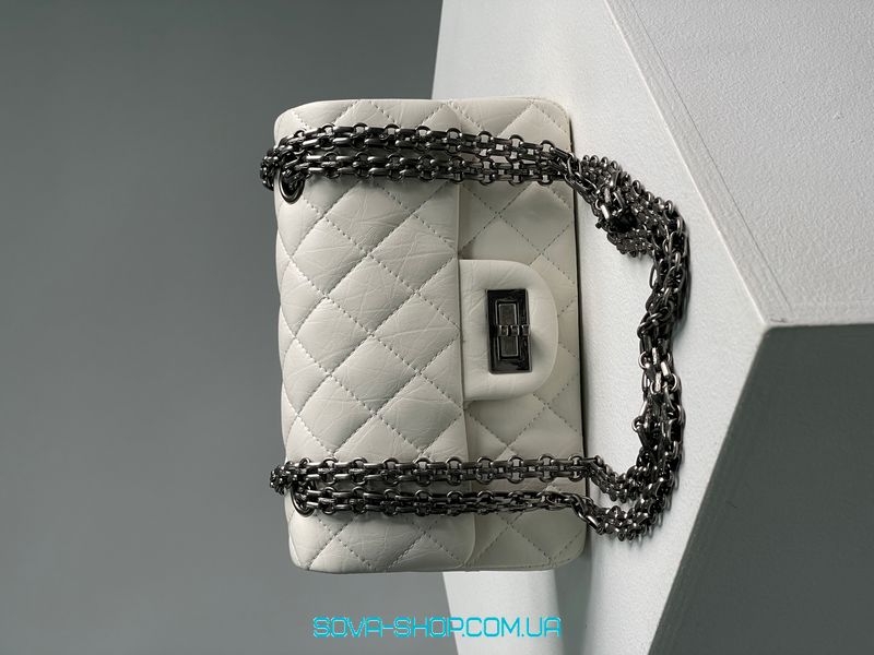 Женская сумка Chanel 1.55 Reissue Double Flap Leather Bag White/Black Premium фото