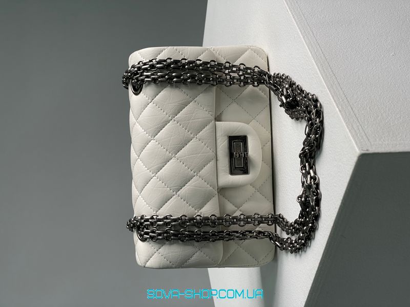 Жіноча сумка Chanel 1.55 Reissue Double Flap Leather Bag White/Black Premium фото