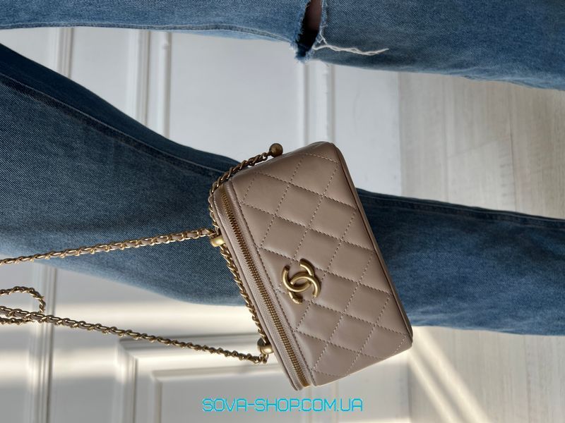 Жіноча сумка Chanel Classic Beige Lambskin Pearl Crush Vanity Bag Premium фото