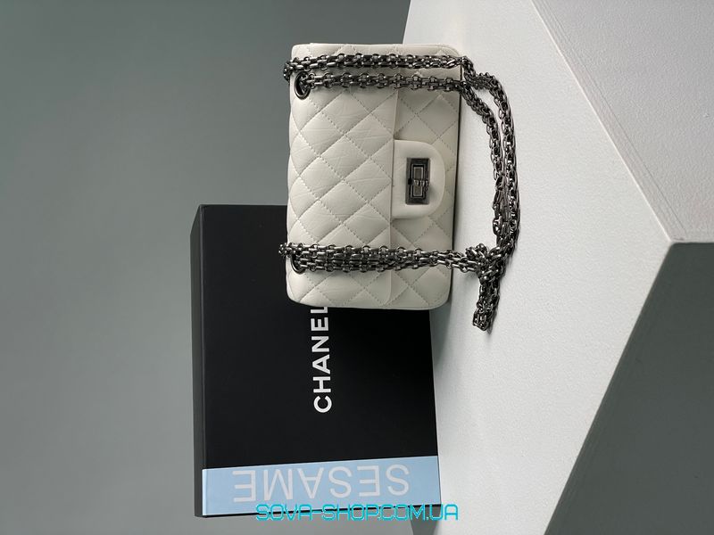 Жіноча сумка Chanel 1.55 Reissue Double Flap Leather Bag White/Black Premium фото