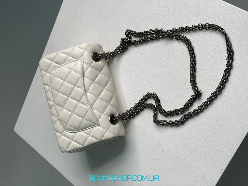 Жіноча сумка Chanel 1.55 Reissue Double Flap Leather Bag White/Black Premium фото