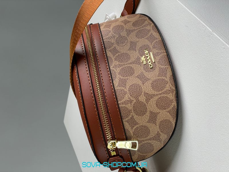 Женская бананка Coach Leather Signature Belt Bag, Tan/Rust Premium фото