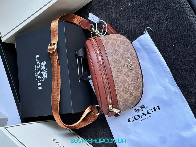 Женская бананка Coach Leather Signature Belt Bag, Tan/Rust Premium фото