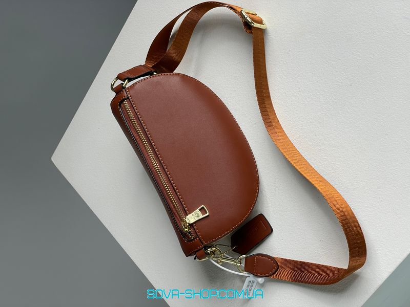 Женская бананка Coach Leather Signature Belt Bag, Tan/Rust Premium фото