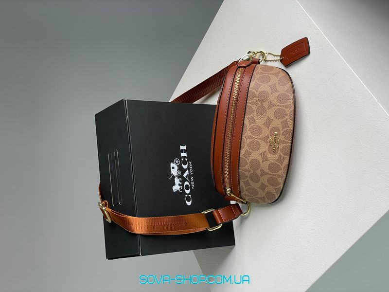 Женская бананка Coach Leather Signature Belt Bag, Tan/Rust Premium фото