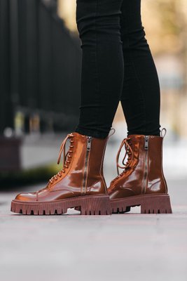 Зимние женские ботинки (натуральная кожа) Balenciaga Tractor Brown фото