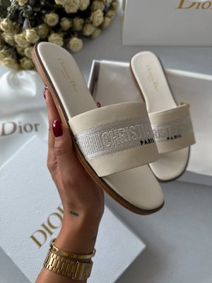 Жіночі шльопанці Christian Dior Dway Slippers White/Beige Premium фото