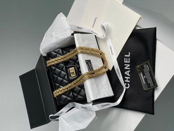 Жіноча сумка Chanel 1.55 Reissue Double Flap Leather Bag Black/Gold Premium фото