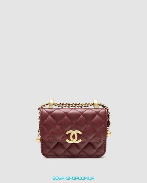 Жіноча сумка Chanel Quilted Perfect Fit Flap Coin Purse Burgundy/Gold Premium фото