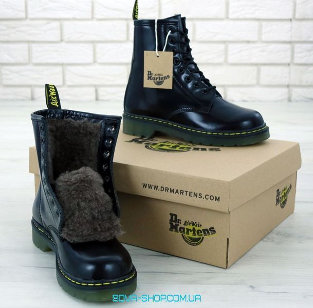 Зимові жіночі ботинки (З ХУТРОМ) Dr. Martens Black фото