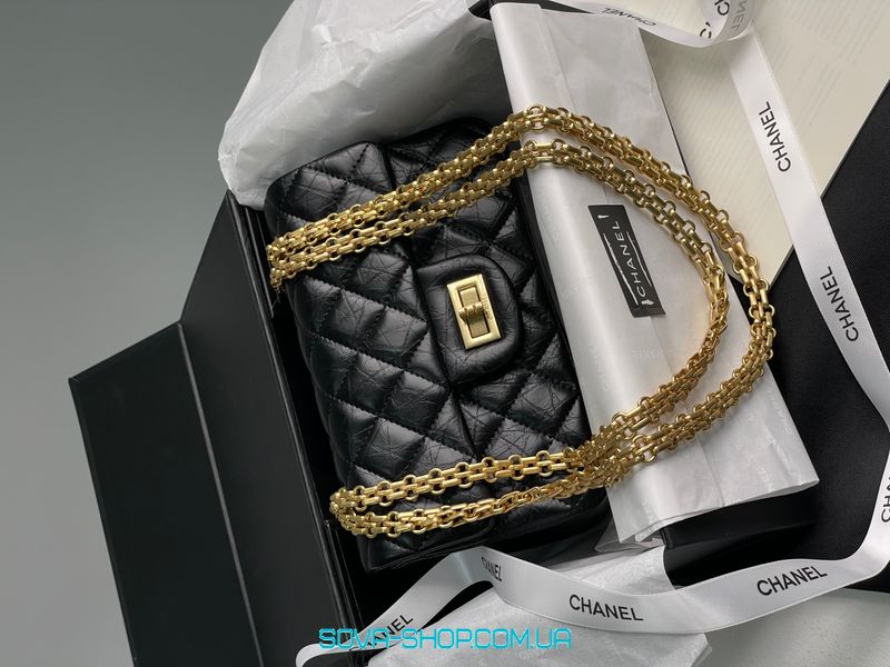 Жіноча сумка Chanel 1.55 Reissue Double Flap Leather Bag Black/Gold Premium фото