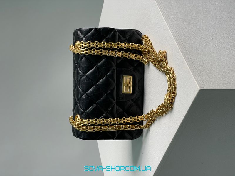 Женская сумка Chanel 1.55 Reissue Double Flap Leather Bag Black/Gold Premium фото