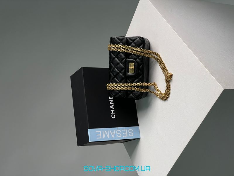 Женская сумка Chanel 1.55 Reissue Double Flap Leather Bag Black/Gold Premium фото