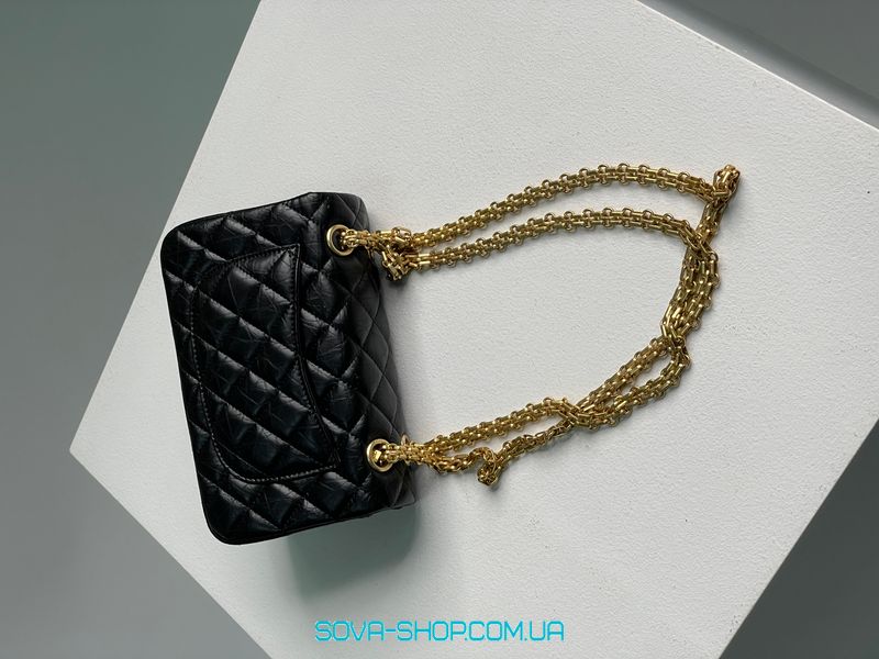 Женская сумка Chanel 1.55 Reissue Double Flap Leather Bag Black/Gold Premium фото