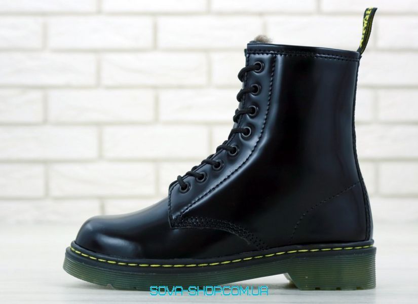 Зимові жіночі ботинки (З ХУТРОМ) Dr. Martens Black фото