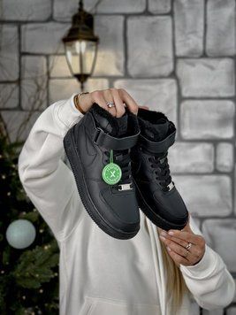 Зимові чоловічі та жіночі кросівки З ХУТРОМ Nike Air Force High black fur фото