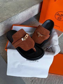 Жіночі шльопанці Hermes Empire Sandal Brun Amourette Premium фото