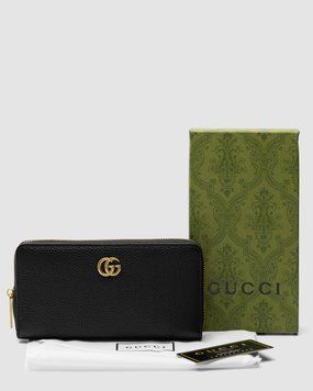 Кошелёк Gucci Marmont Zipper Wallet Black/Gold Premium фото
