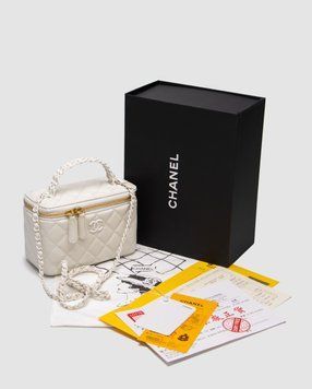 Жіноча сумка Chanel Classic White Lambskin Pearl Crush Vanity Bag White Premium фото