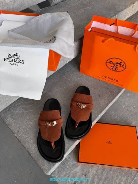 Женские шлепанцы Hermes Empire Sandal Brun Amourette Premium фото