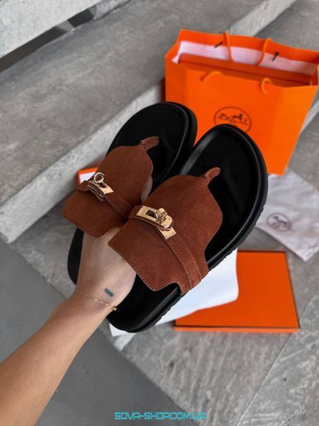 Женские шлепанцы Hermes Empire Sandal Brun Amourette Premium фото