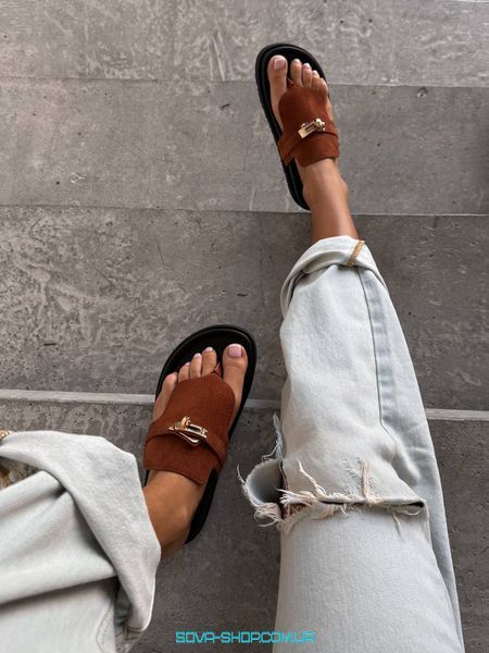 Женские шлепанцы Hermes Empire Sandal Brun Amourette Premium фото