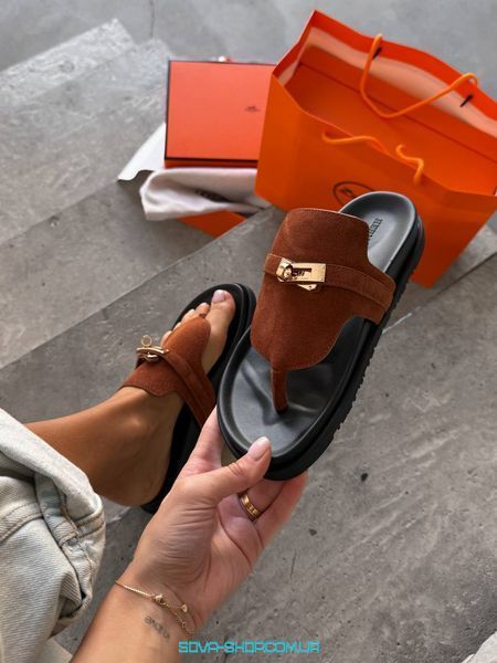 Женские шлепанцы Hermes Empire Sandal Brun Amourette Premium фото