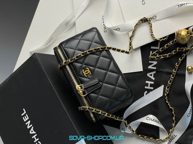 Женская сумка Chanel Classic Black Lambskin Pearl Crush Vanity Bag Premium фото