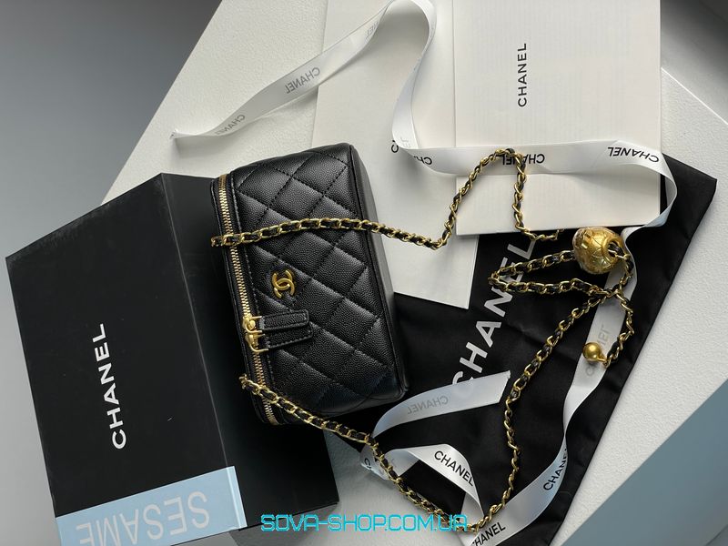 Женская сумка Chanel Classic Black Lambskin Pearl Crush Vanity Bag Premium фото