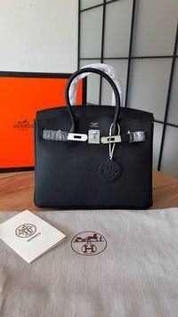 Жіноча сумка Hermes Birkin 30 Black Silver Hardware Premium фото