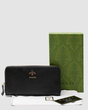 Кошелёк Gucci Animalier Leather Zip Around Wallet Black Premium фото