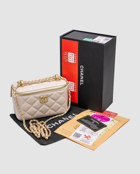 Жіноча сумка Chanel Classic Beige Lambskin Pearl Crush Vanity Bag Premium фото
