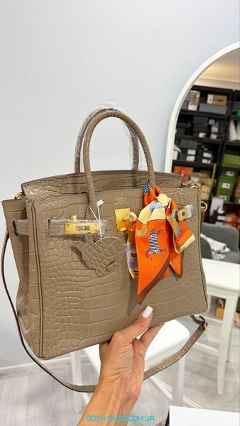 Жіноча сумка Hermes Birkin 30 Bag Gris Tourterelle Alligator Gold Hardware Premium фото
