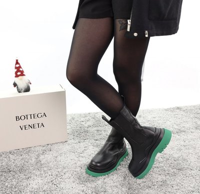 Зимние женские ботинки с мехом Bottega Veneta Beige Black 13034 фото