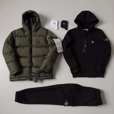 ❄️Мужской и женский набор Stone Island: 5 в 1 ☃ Куртка-зип худи-штаны-2 пары носков фото