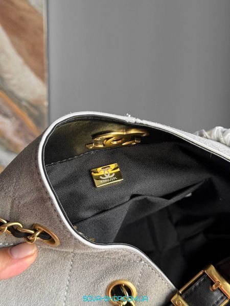 Женская сумка Chanel Hobo Shopping Tote Bag in Grey Suede and Black Quilted Calfskin Premium фото