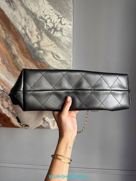 Женская сумка Chanel Hobo Shopping Tote Bag in Grey Suede and Black Quilted Calfskin Premium фото