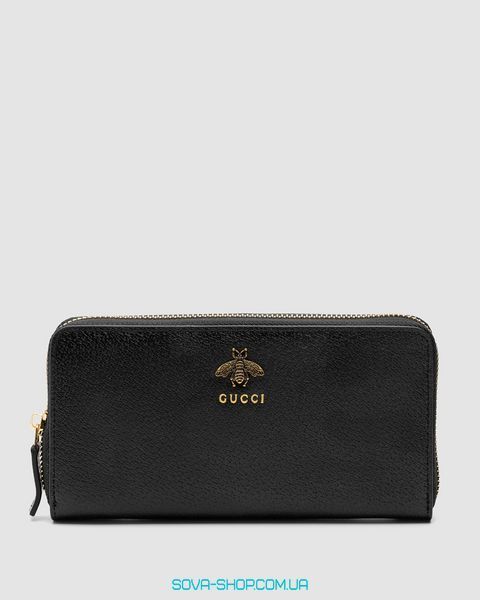 Кошелёк Gucci Animalier Leather Zip Around Wallet Black Premium фото