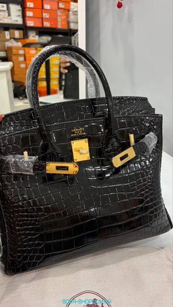 Жіноча сумка Hermes Birkin 30 Bag Gris Tourterelle Alligator NILOTICUS Noir Hardware Premium фото