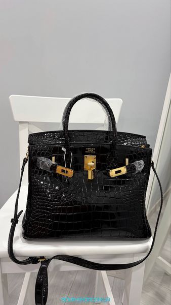 Жіноча сумка Hermes Birkin 30 Bag Gris Tourterelle Alligator NILOTICUS Noir Hardware Premium фото