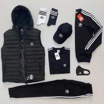 Чоловічий набір 8в1 Adidas: жилетка-світшот-штани-футболка-кепка-маска-носки 2 пари Adidas чорний фото