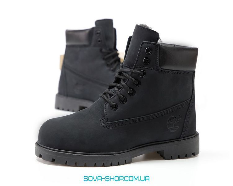 Мужские зимние ботинки (шерстяной мех) Timberland CLASSIC PREMIUM NUBUCK WATERPROOF Black фото