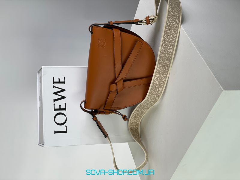 Женская сумка Loewe Gate Small leather and Jacquard Shoulder Bag Brown Premium фото