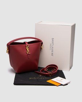 Жіноча сумка Yves Saint Laurent Medium Le 37 Shiny Leather Bucket Bag Burgundy Premium фото